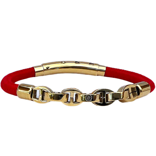 Single Cord Mariner Link Bracelet (Red/Gold)