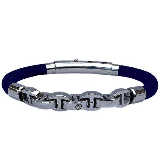 Single Cord Mariner Link Bracelet (Navy/Silver)