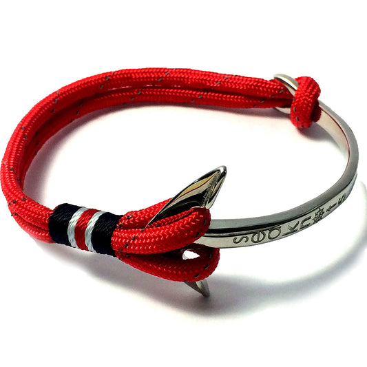 Double Cord Half Bangle Anchor Bracelet (Red/Silver)