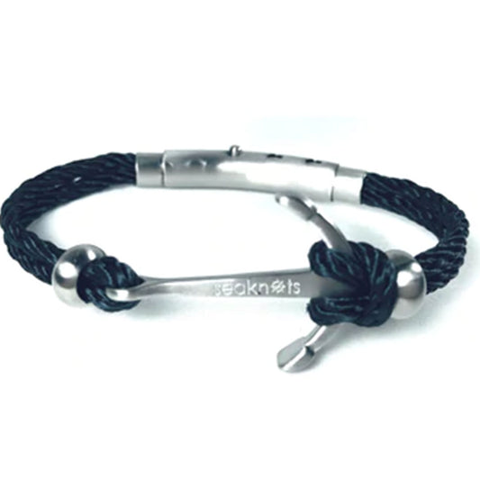 Double Cord Rope Anchor Bead Bracelet (Navy/Brushed Silver) | Seaknots