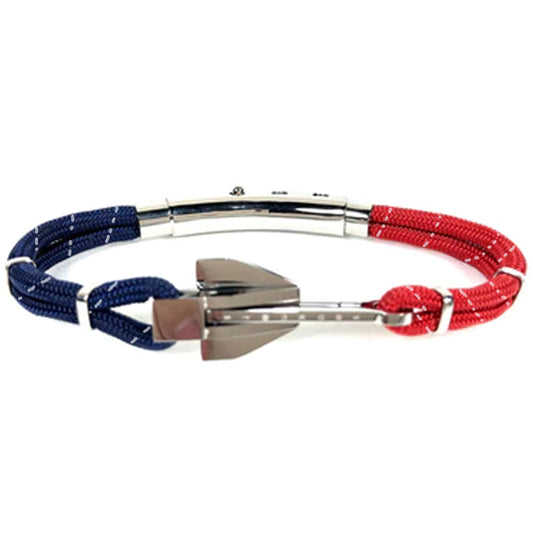 Double Cord Danforth Bracelet (Navy/Red/Silver) | Seaknots Bracelets