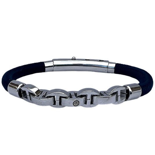 Single Cord Mariner Link Bracelet (Black/Silver)